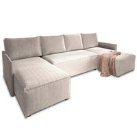 WOHNLANDSCHAFT TRES Creme Kordstoff mit Schlaffunktion - Creme, Holz (271/85/140cm) - MASSENO