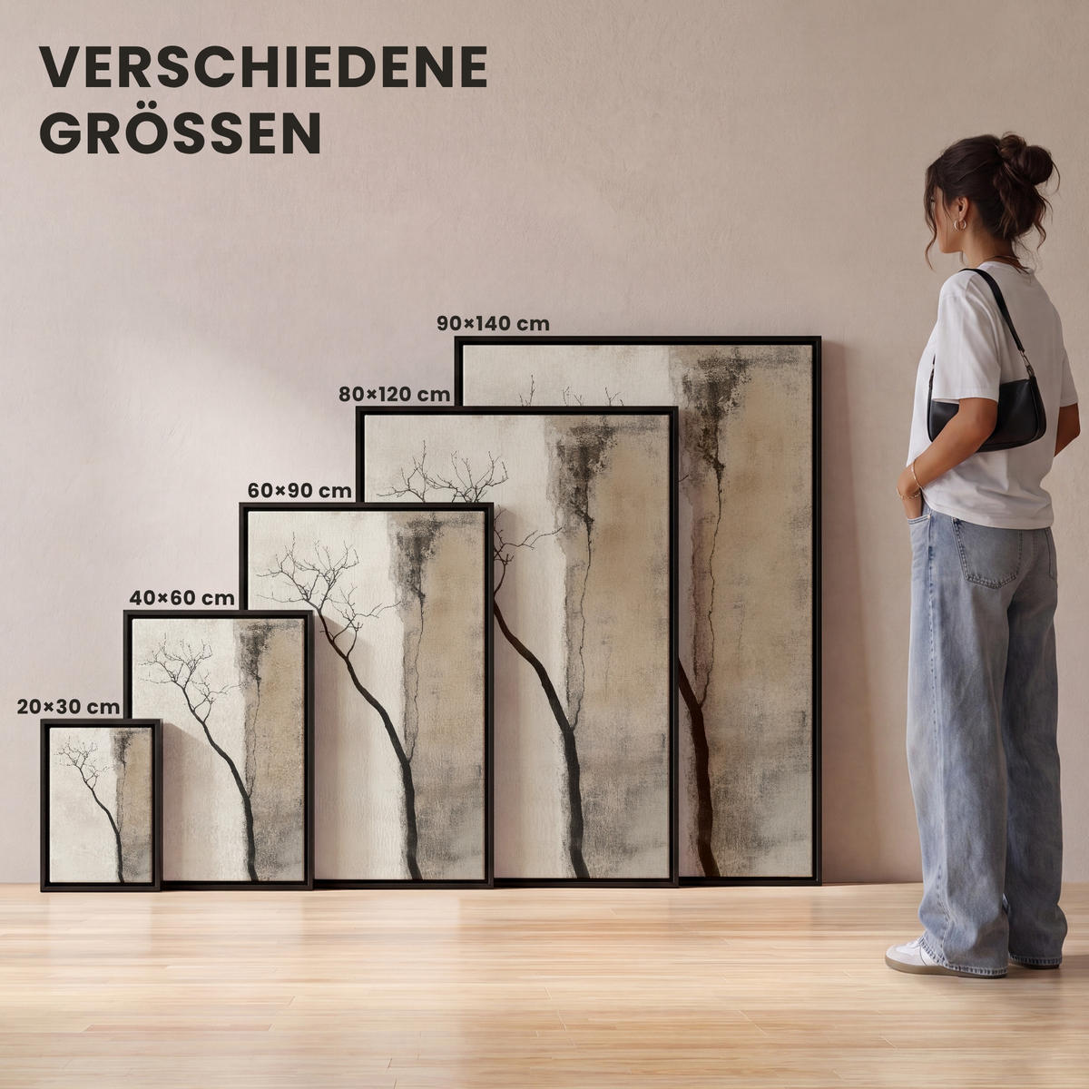 LEINWAND Bilder mit Rahmen - Wabi sabi - Pflanze - Beige - 100x150 - Taupe, Textil (100/150cm) - MuchoWow