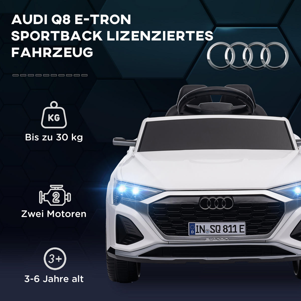 KINDER Elektroauto, Weiß, Kunststoff, Metall, 98cm x 49,5cm x 43cm - Weiß, Kunststoff (98/49.5/43cm) - AIYAPLAY