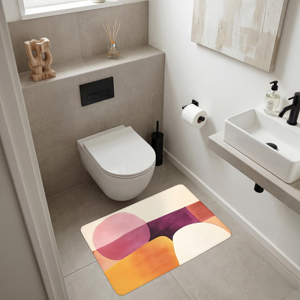 KOUPELNOVÁ PŘEDLOŽKA Tvary - abstraktní - barevné 90x60 cm - terakotová, textil/plast (90/60cm) - OnlyWow