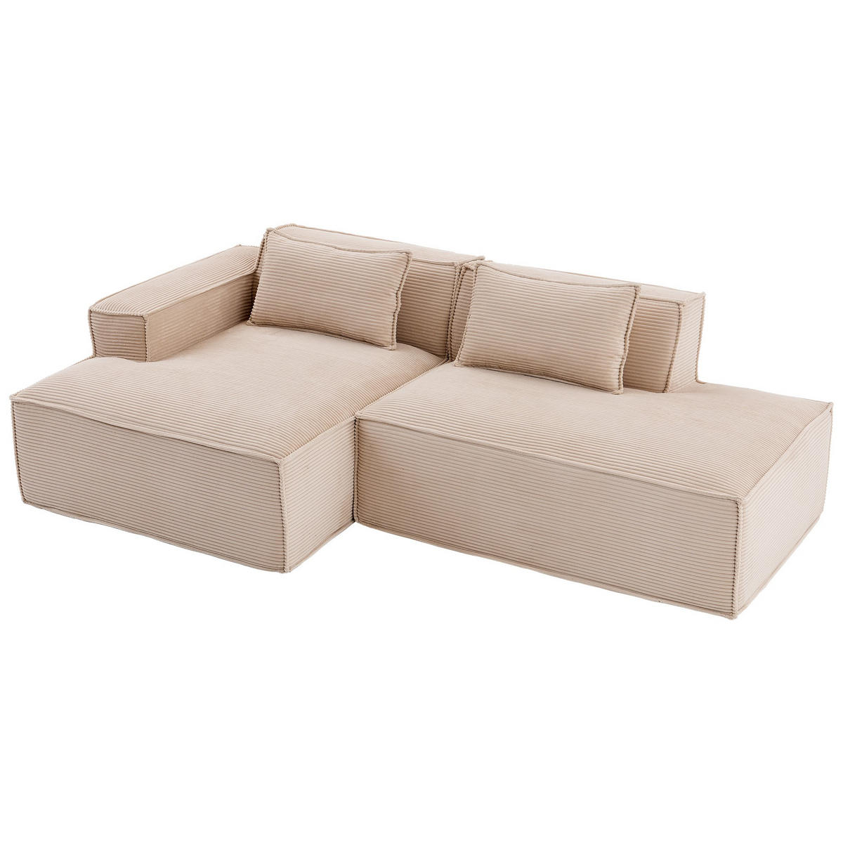 ECKSCHLAFSOFA L-/U-/2-er Sofa mit Schlaffunktion,Modulsofa,Cord,Beige - Beige, Textil (129/233cm) - LVHOM