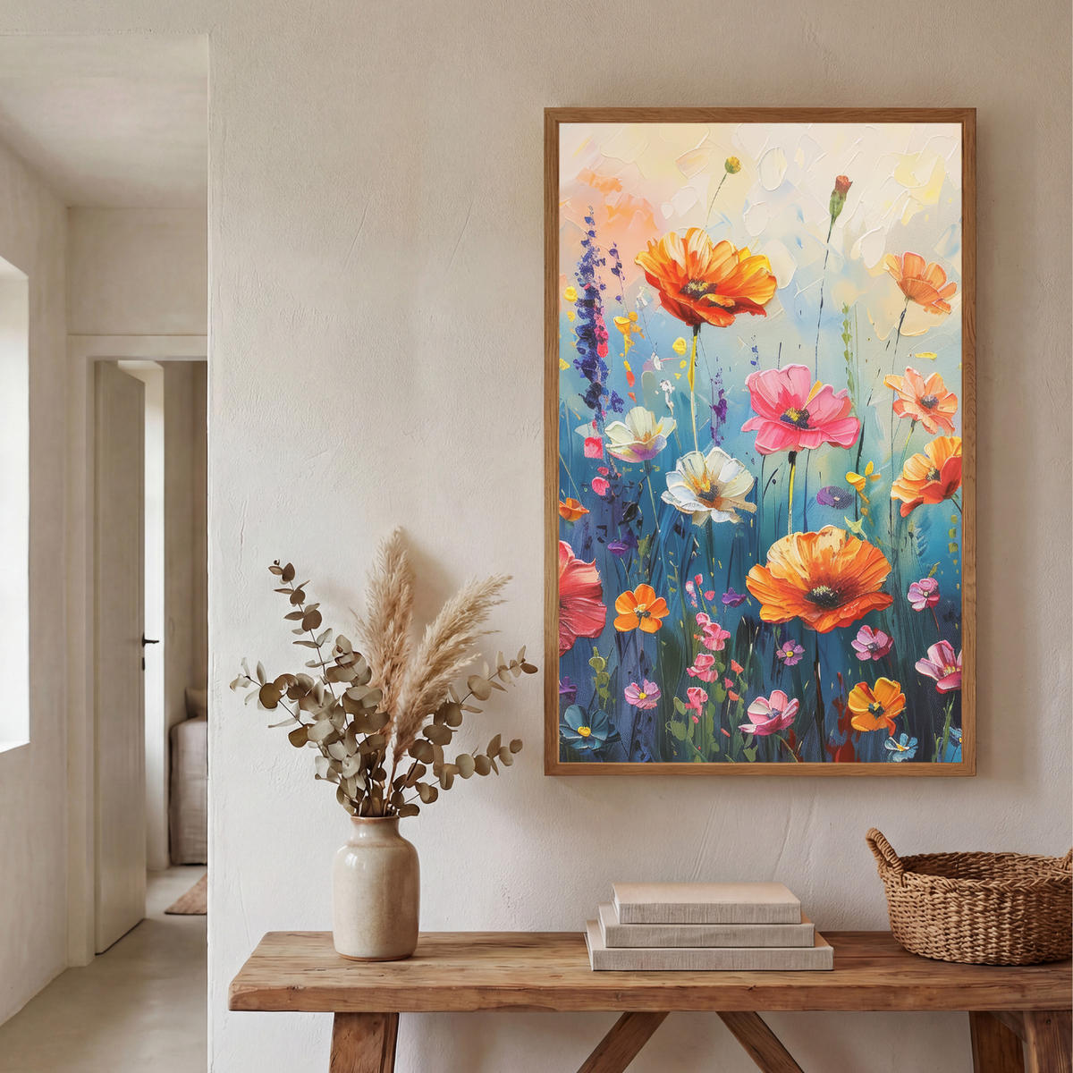 NÁSTĚNNÁ LAMPA S AKUMULÁTOREM Květiny - Příroda - Akvarel - Umění 60x90 cm - různobarevná, kompozitní dřevo (60/90/8cm) - OnlyWow