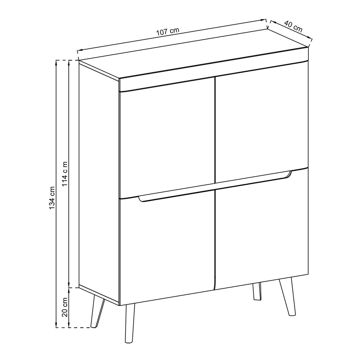 HIGHBOARD NORDICO 107/134/40 cm mit 4 Türen Weiß - Weiß, Holzwerkstoff (107/134/40cm) - MASSENO