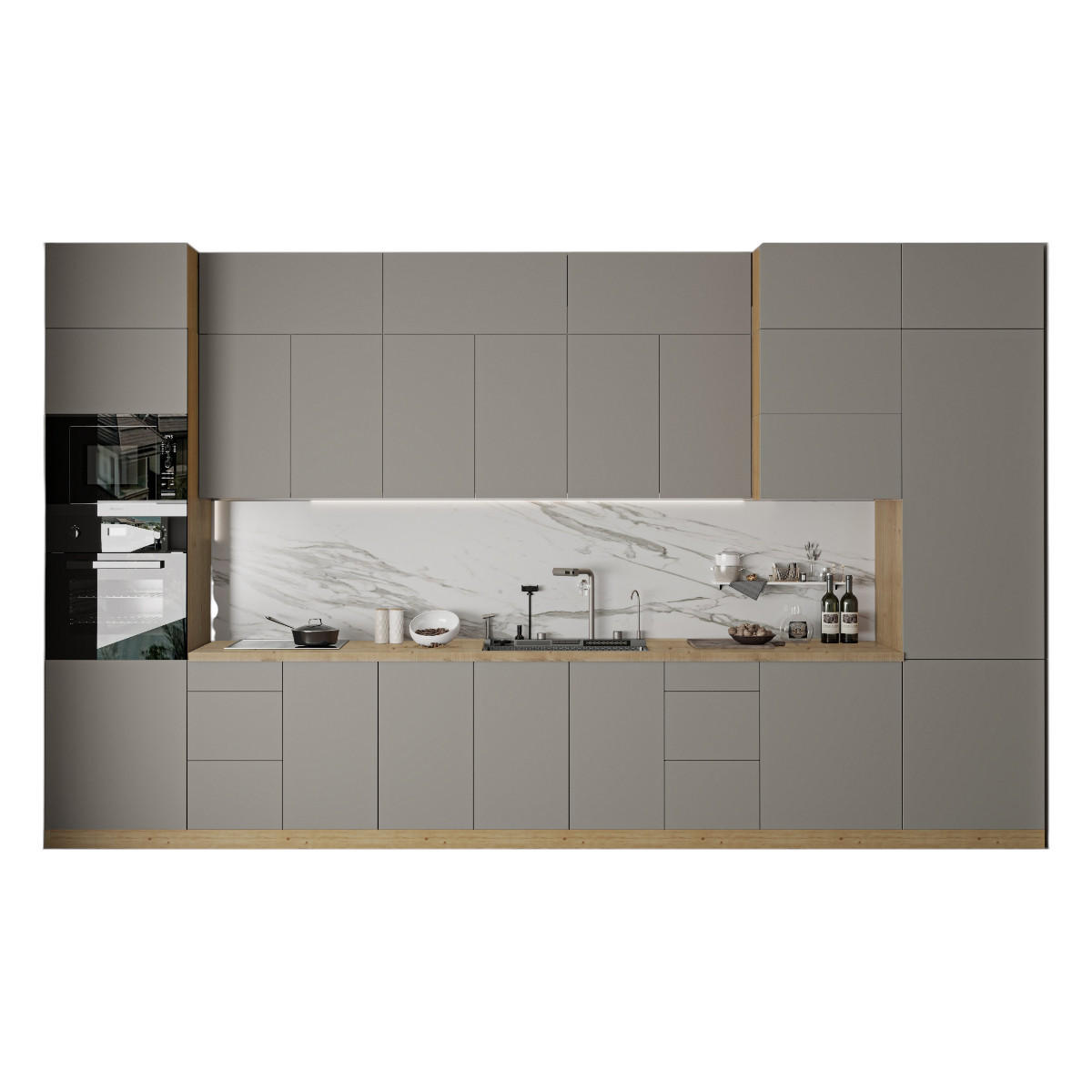 KÜCHENZEILE – Küchenblock 420 cm VELORA – KU-S39 – Beige - Beige, Holzwerkstoff (420/248/58cm) - hi-markt
