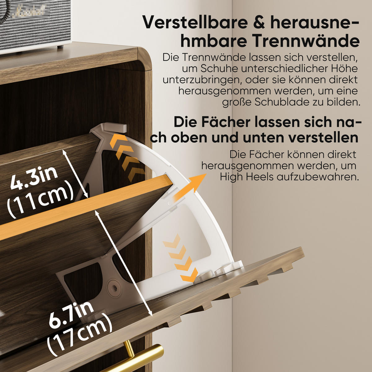 SCHUHSCHRANK Mid-Century Schuhkipper 2 Klappfächer Freistehend - Walnussfarben, Holzwerkstoff (80/95/24cm) - Urban Meuble