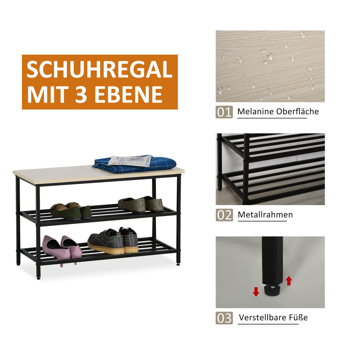GARDEROBENSET für Eingangsbereich - Naturfarben, Holzwerkstoff (30/45/75cm) - HOMCOM