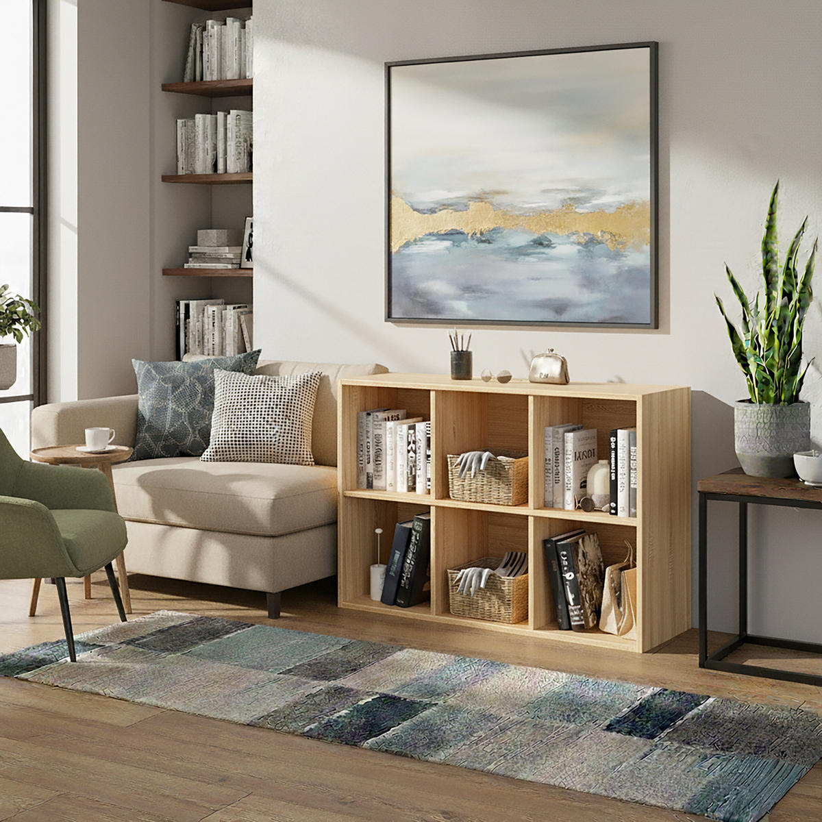 BÜCHERREGAL - Hellbraun, Holzwerkstoff/Textil (61/91/30cm) - Relaxdays