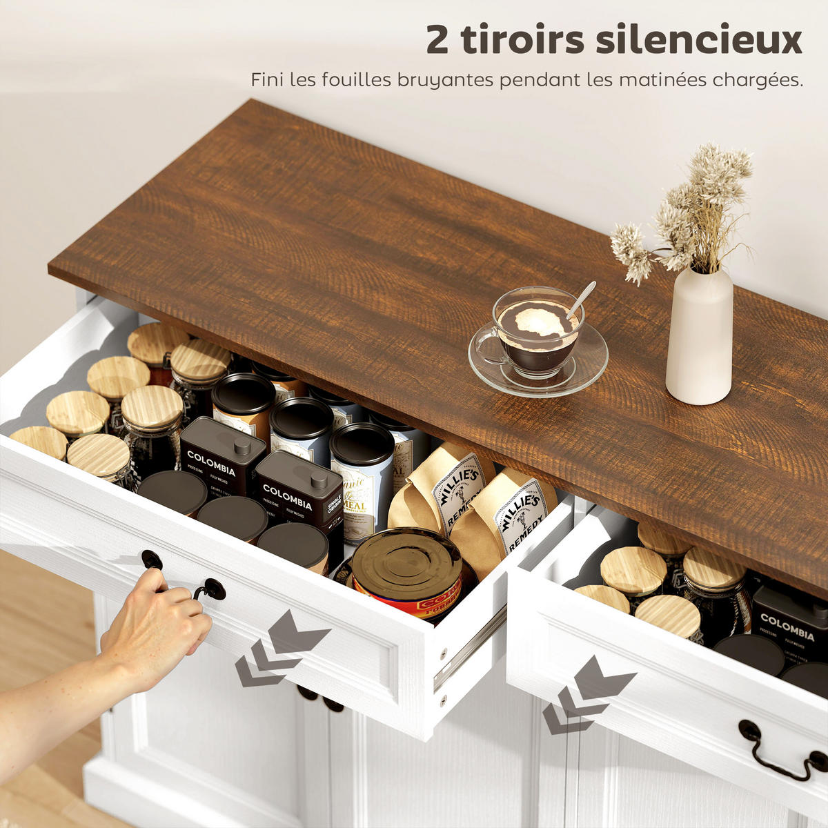 SIDEBOARD DE-11248 4 Türen Weiß/Braun - Weiß, Holzwerkstoff (140/85/40cm) - ComfortXL