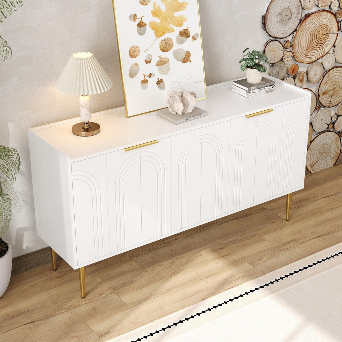 SIDEBOARD 140x75x38 cm, 4 Türen, Goldakzente, Weiß - Weiß, Holz (140/75/38cm)