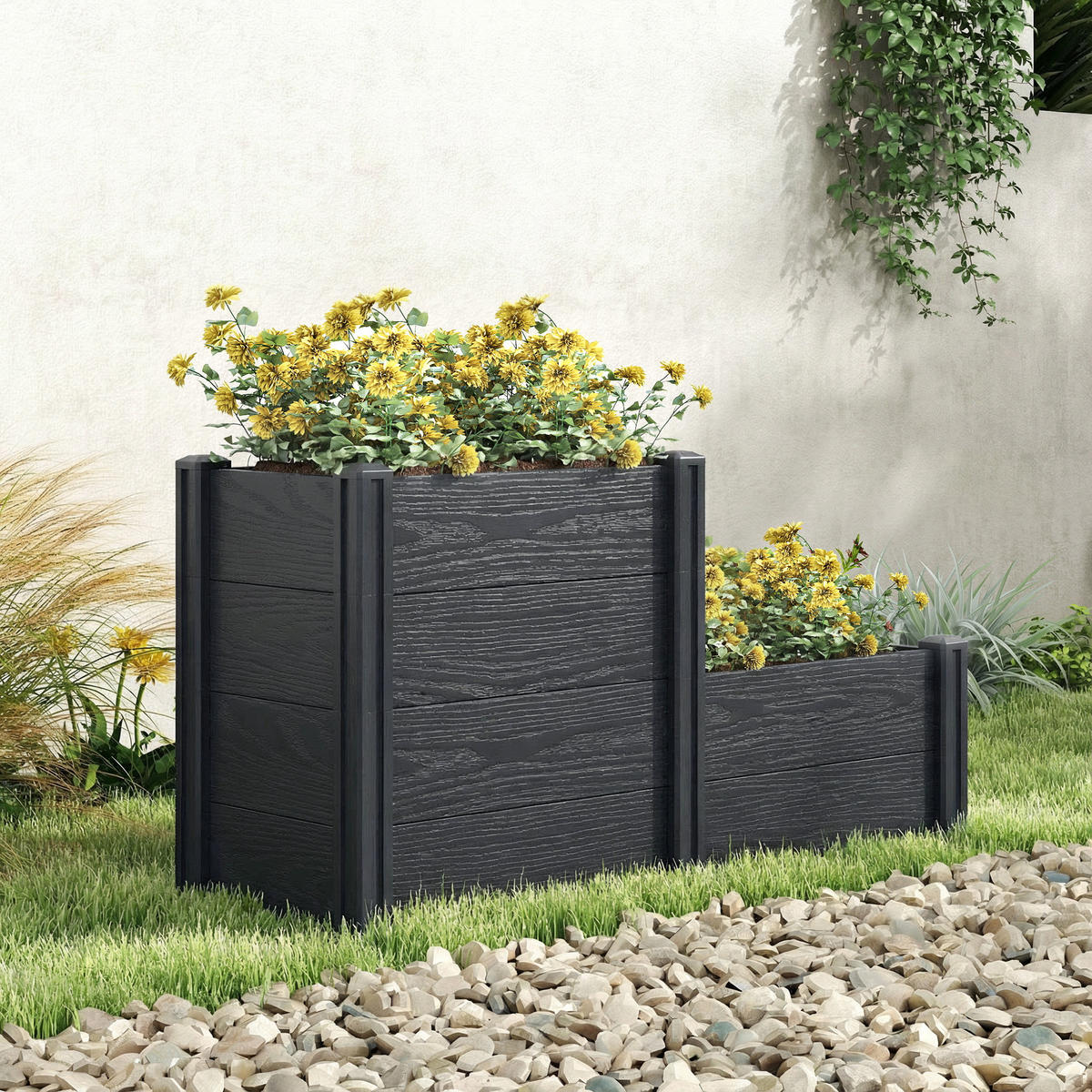 HOCHBEET 3-Stufig DE-12307 modulares Stecksystem, 120/80/64 cm Grau - Grau, Kunststoff (120/64/80cm) - ComfortXL