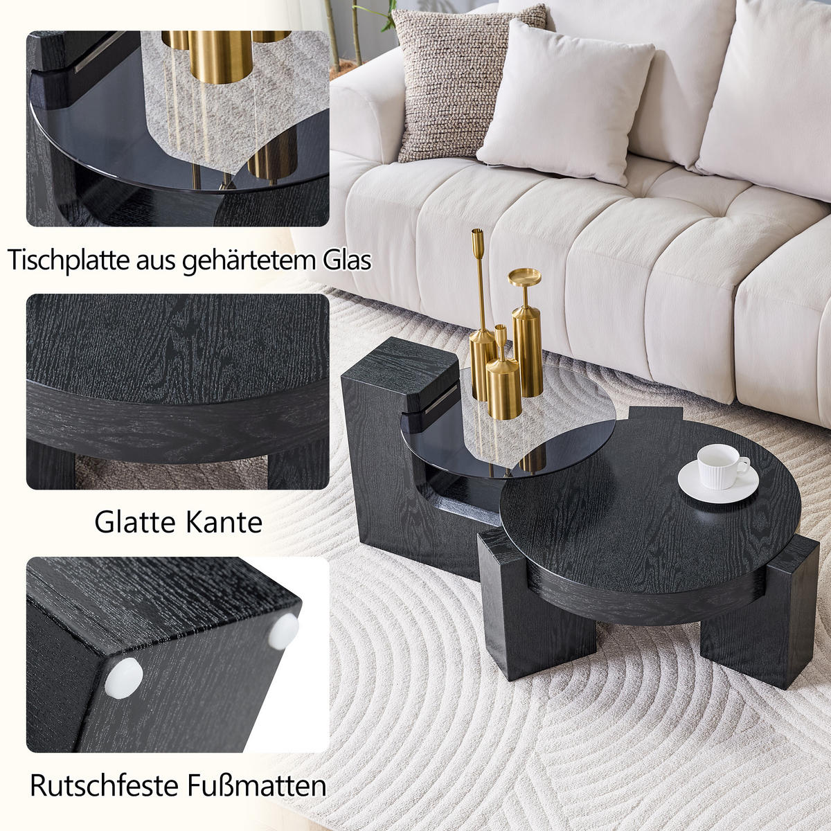 COUCHTISCH-SET Grau und Schwarz 2er-Set - Schwarz, Holzwerkstoff (61/61/30cm) - PANGIVO