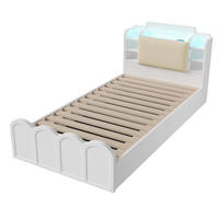 STAURAUMBETT 90/200 cm DE-04839, mit LED, USB+Typ-C und Hydraulik in Weiß - Weiß, Holz/Holzwerkstoff (90/190cm) - ComfortXL