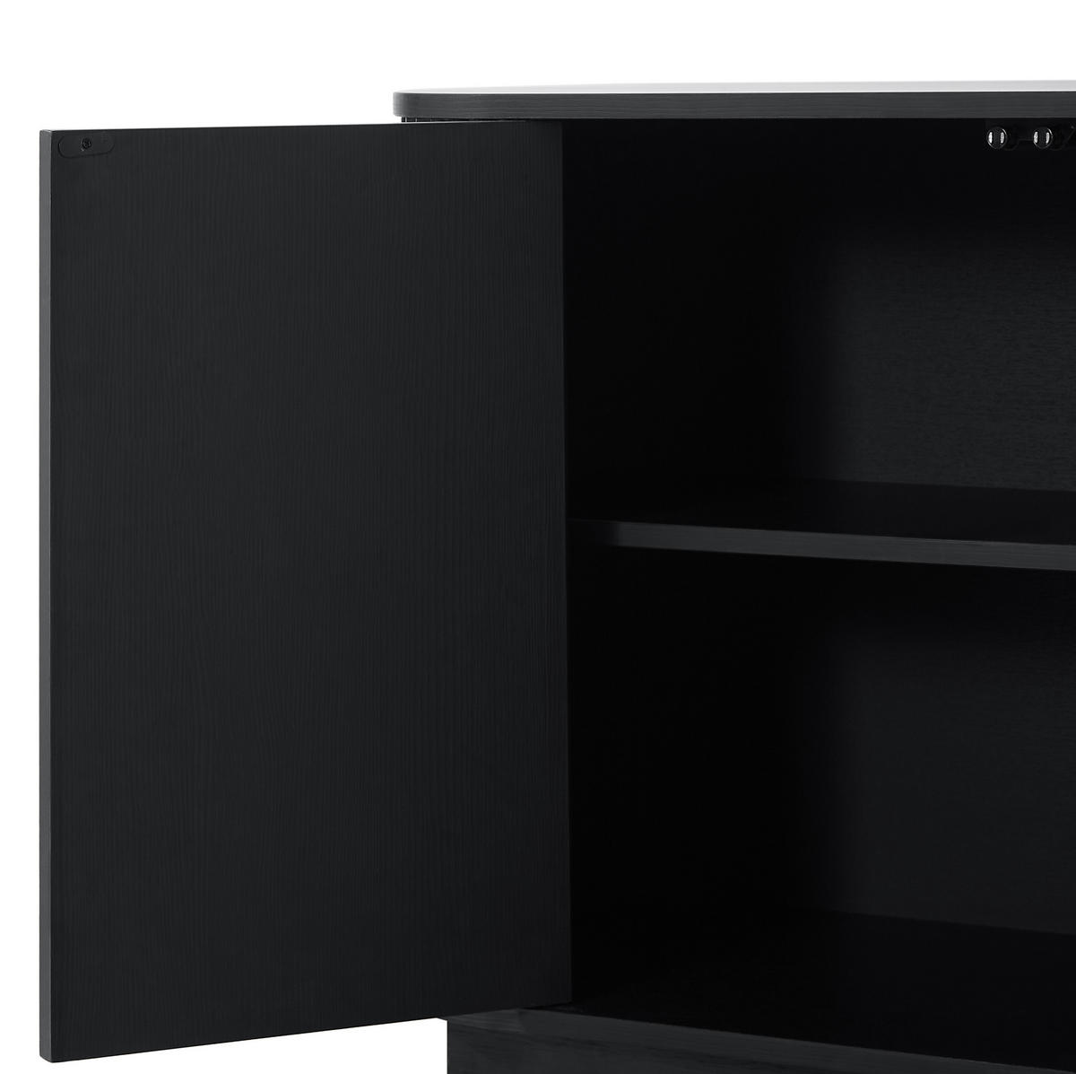 SIDEBOARD 162,5/38/61 cm aus MDF mit Wellenfront und Drucköffnung-Türen Schwarz - Schwarz, Metall (162/61/38cm) - Modenvie