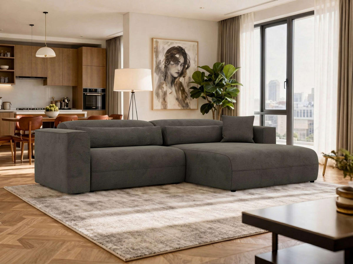 ROHOVÁ SEDAČKA PAZURRO L - Tmavosivá Samet - Vpravo - čierna/tmavosivá, textil/plast (288/180cm) - MKS