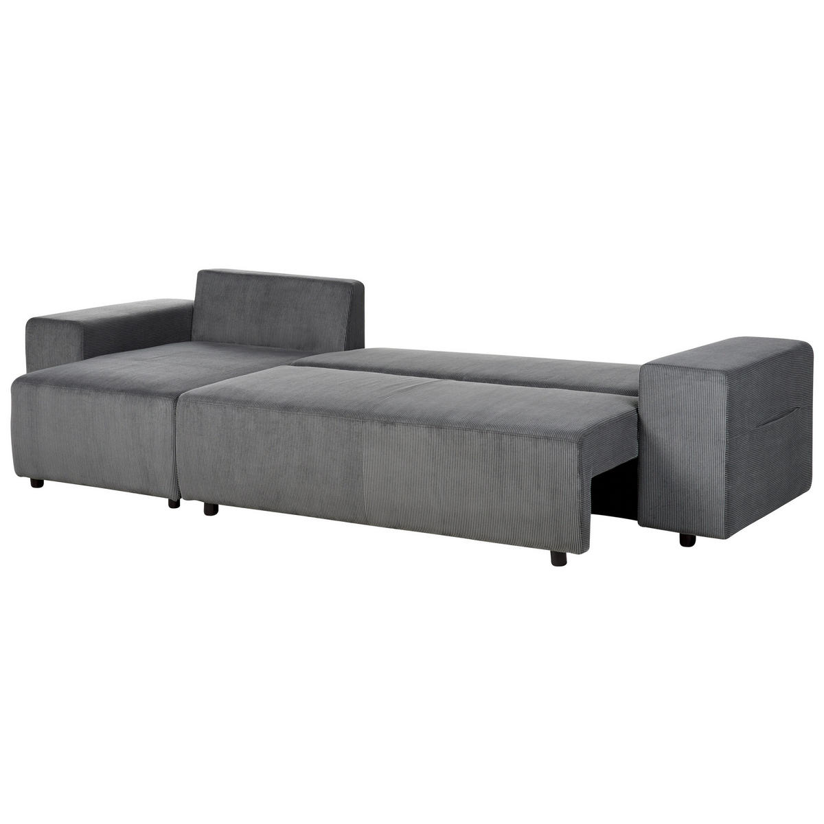 3-SITZER-ECKSOFA Cord dunkelgrau linksseitig mit Schlaffunktion Stauraum Luspa - Schwarz/Grau, Textil (294/130cm) - Beliani