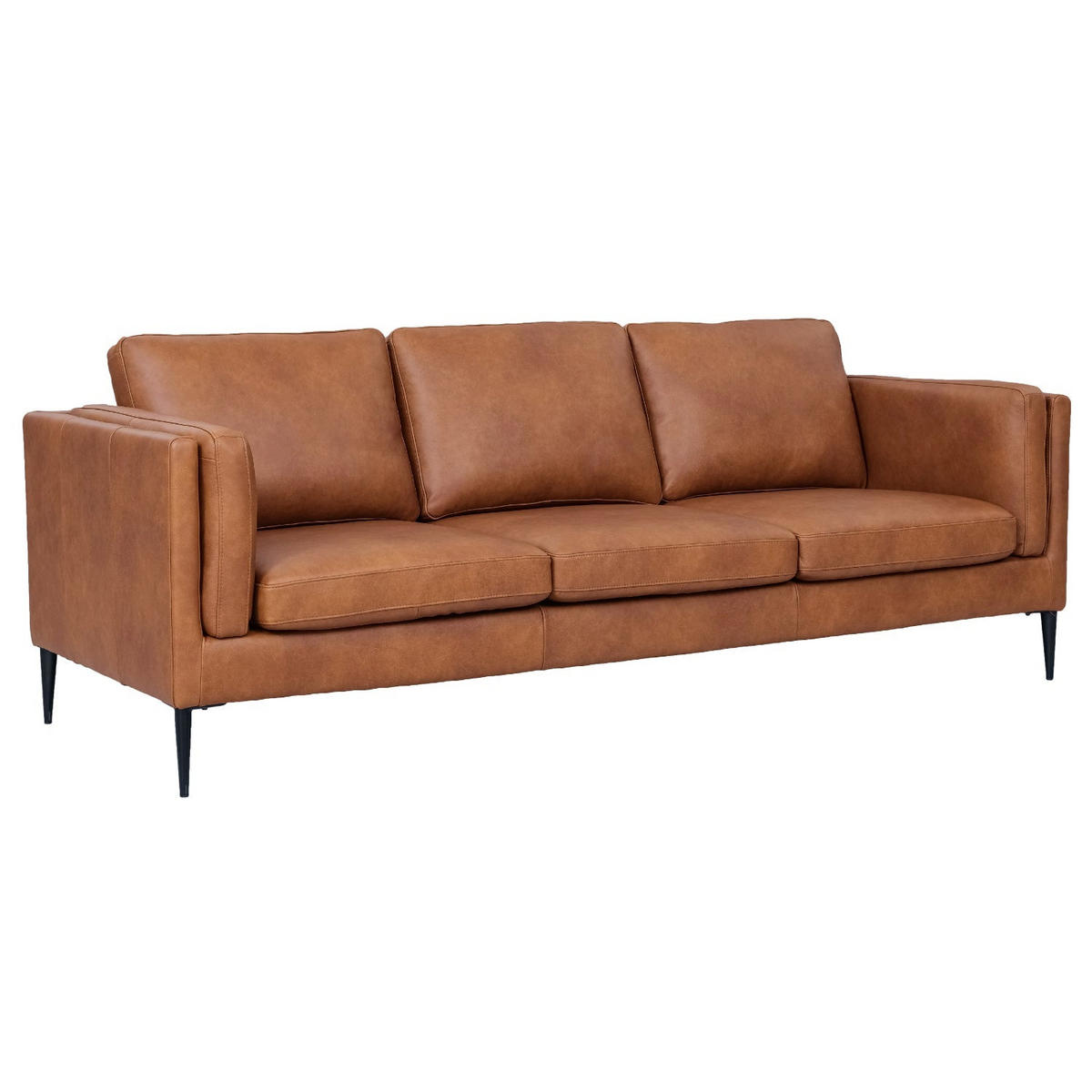 DREISITZER-SOFA Echtleder Braun - Schwarz/Braun, Leder/Metall (220/83/88cm) - Furnhouse