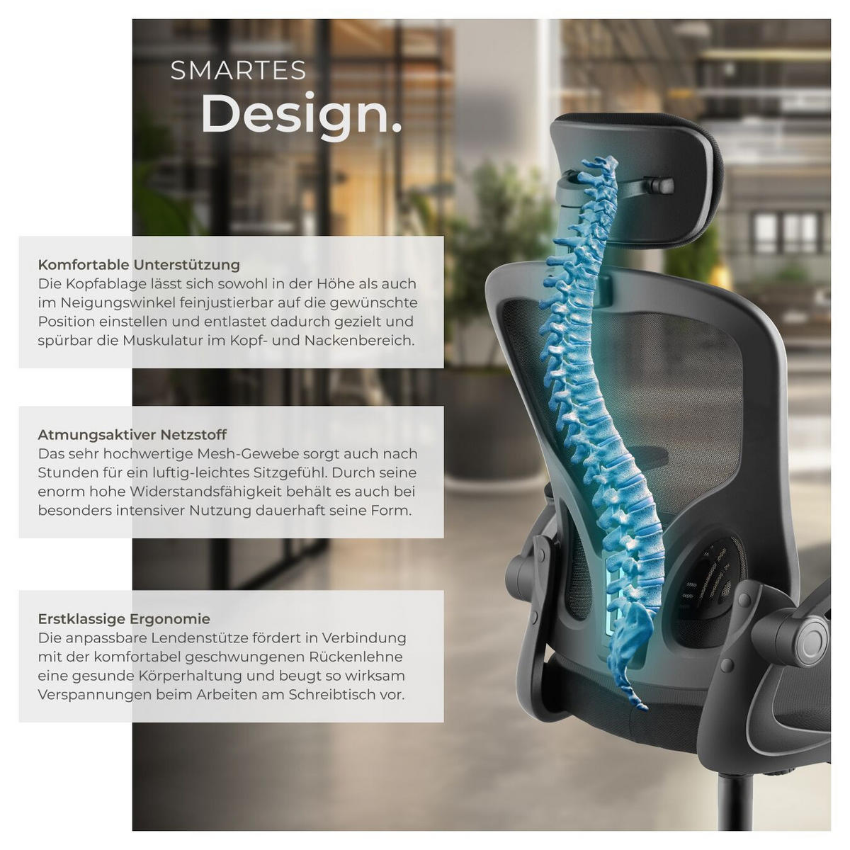 BÜROSTUHL Arges, stufenlos höhenverstellbar, schwarz - Schwarz, Kunststoff (68/131/63cm) - tectake