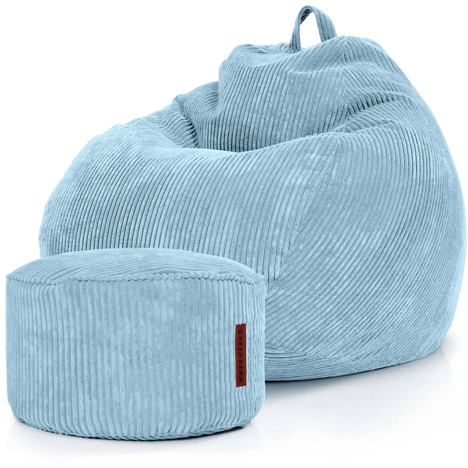 XXL-SITZSACK 2er Set + Pouf - Cordstoff - Hellblau, Textil (90/110/90cm) - Green Bean
