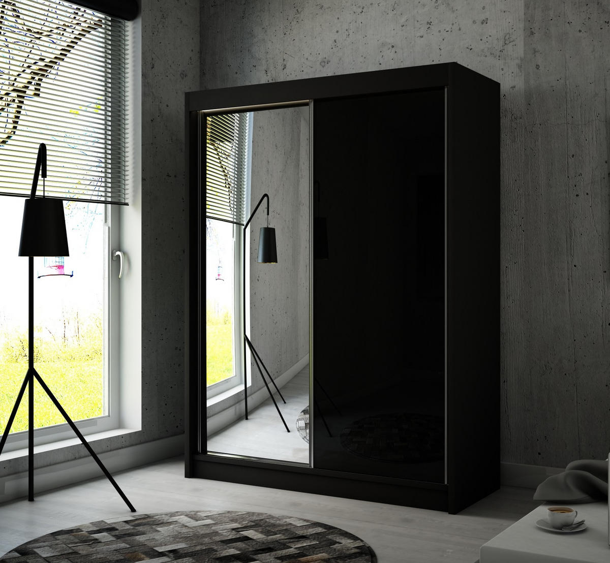 SCHRANK Schwarz VELIS Schiebetür Mit Spiegel 120 cm - Schwarz, Holzwerkstoff (120/215/61cm) - Sepro Meble