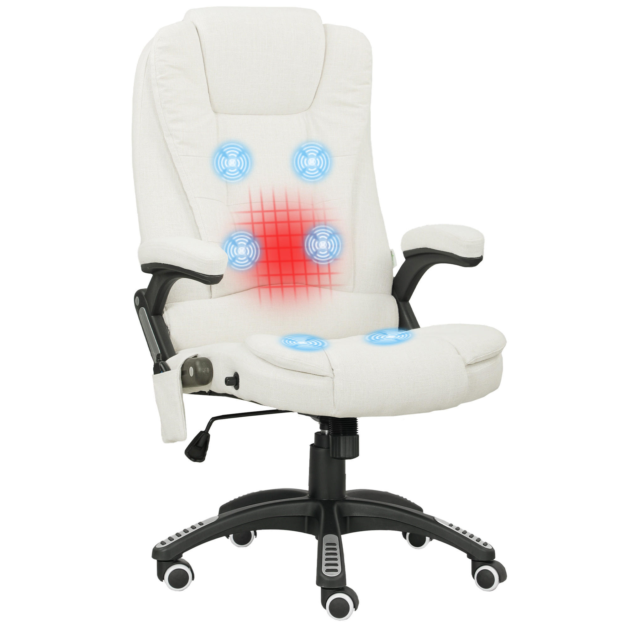 MASSAGESESSEL Chefsessel Gamingstuhl Drehstuhl Massagebürostuhl Cremeweiß - Schwarz/Weiß, Kunststoff/Textil (74/116/67cm) - Vinsetto