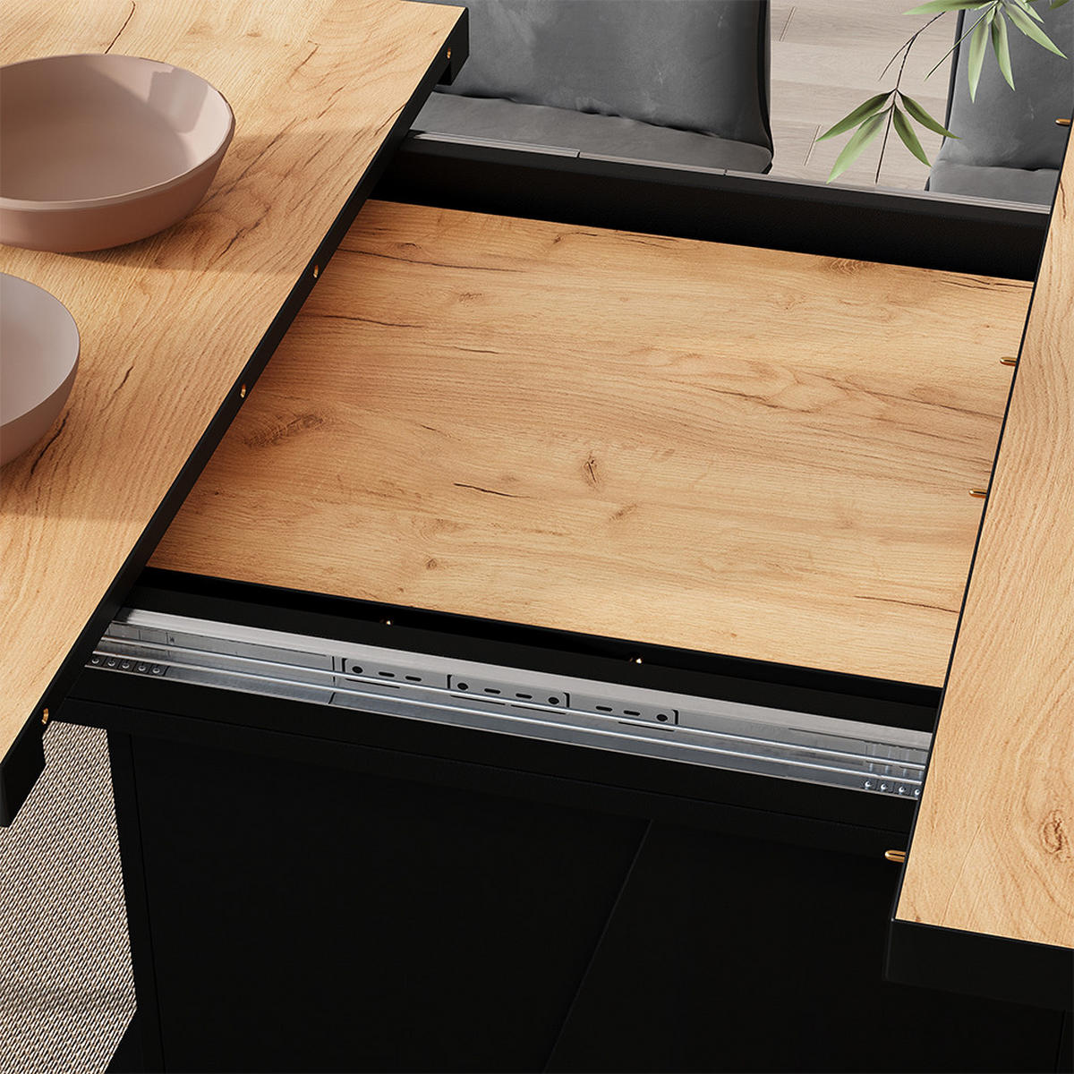 ROZKLÁDACÍ JÍDELNÍ STŮL Fenaro Černý/zlatý dub - černá/barva dubu, kompozitní dřevo (80/120/77.3cm) - Vicco