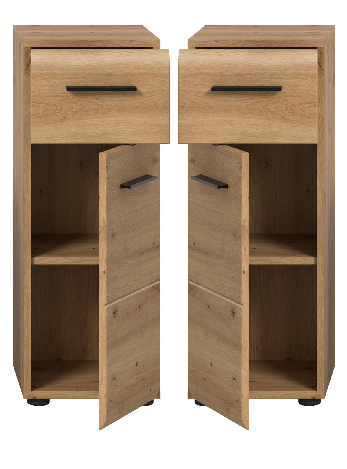 MIDISCHRANK in Eiche Artisan, Bad Unterschrank mit Vollauszug Schubkasten, 30 x 80 cm - Schwarz/Eiche Artisan, Holzwerkstoff/Kunststoff (30/80/30cm) - Inn.Furn