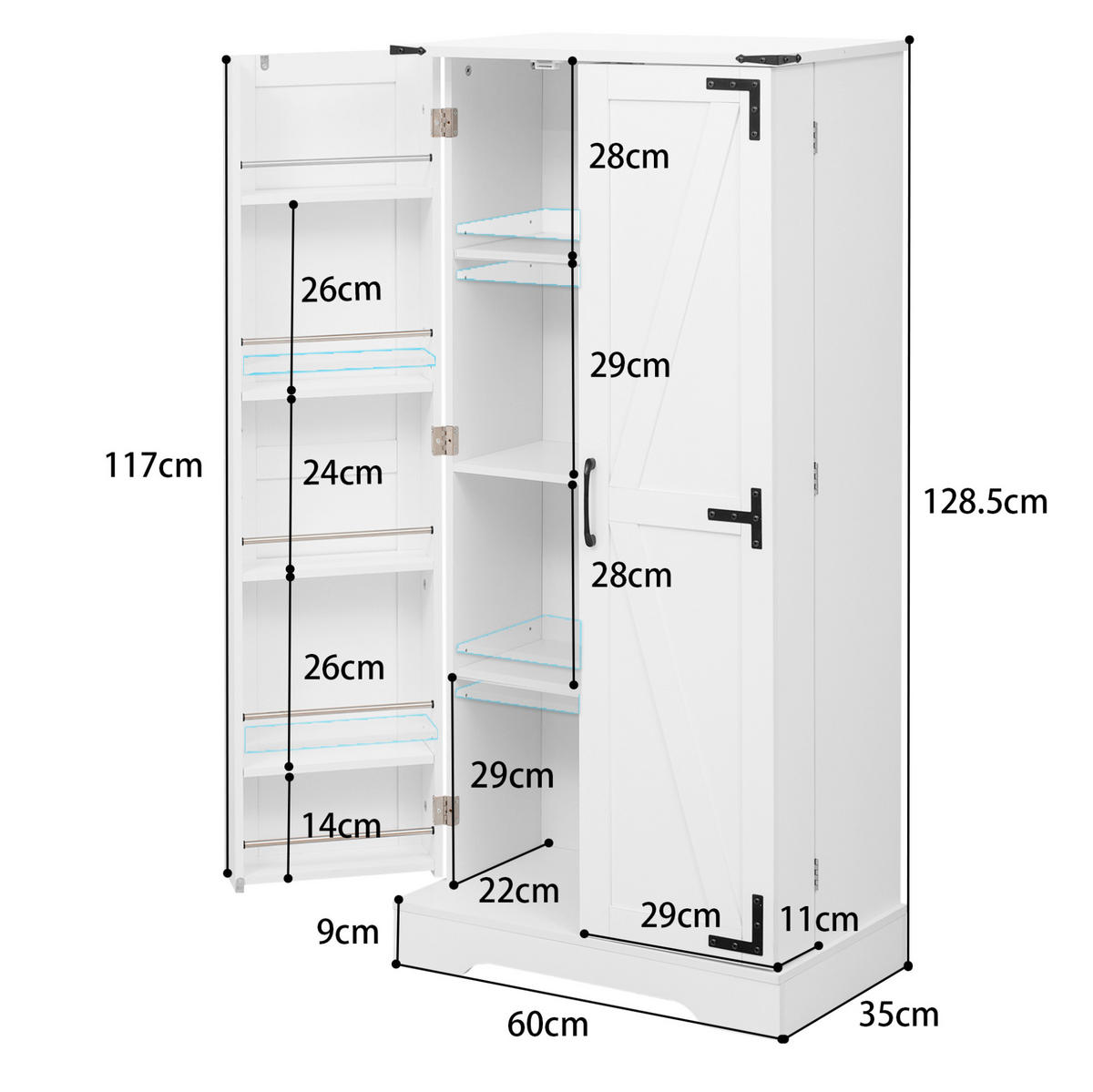 BUFFET 60/128,5/35 cm Weiß aus PB, MDF mit LED-Beleuchtung - Weiß, Holzwerkstoff (35/128/60cm) - OKMYHOME