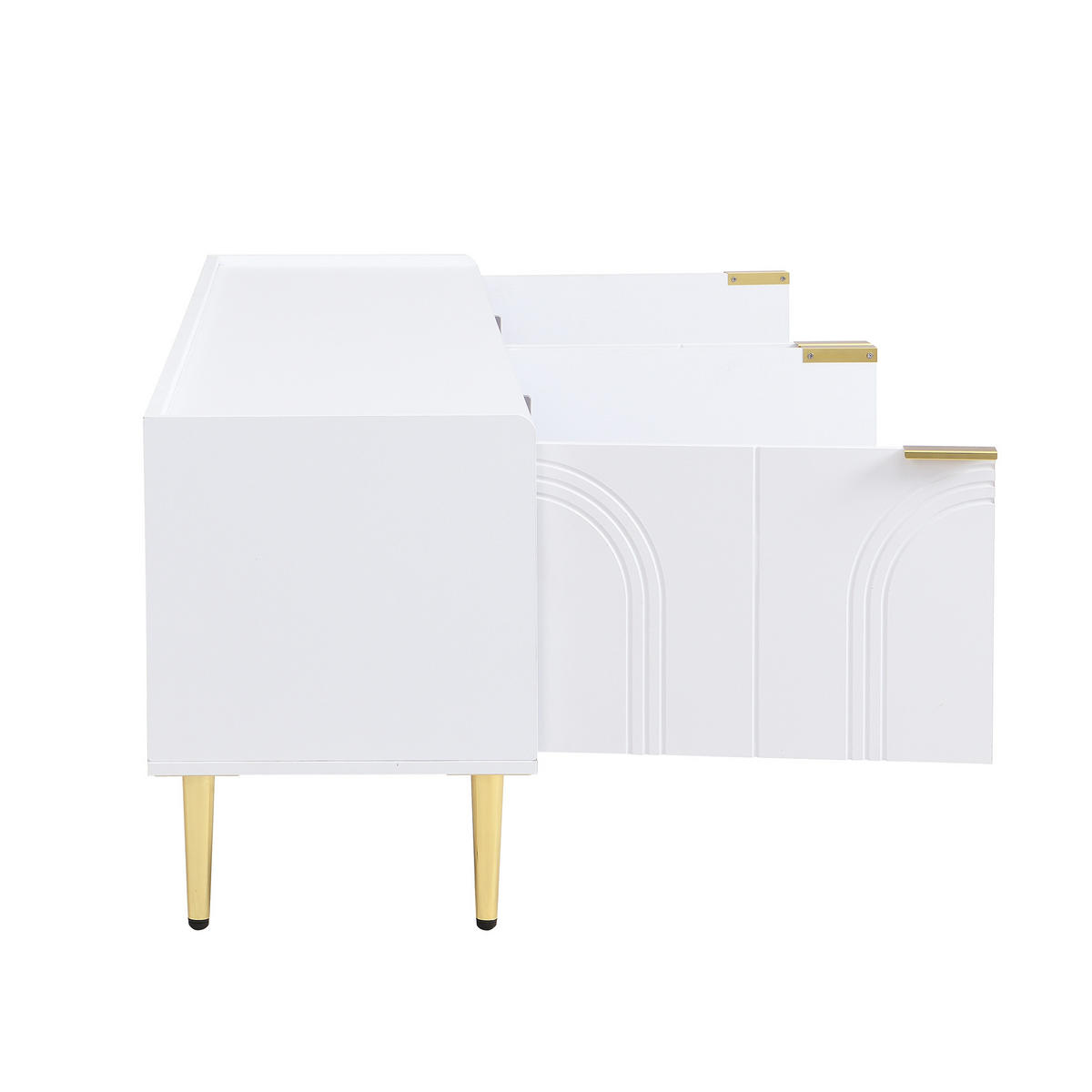 TV Lowboard 170x35x47,5 cm, Strukturfront, goldene Füße, Weiß - Weiß, Holz (170/47/35cm)