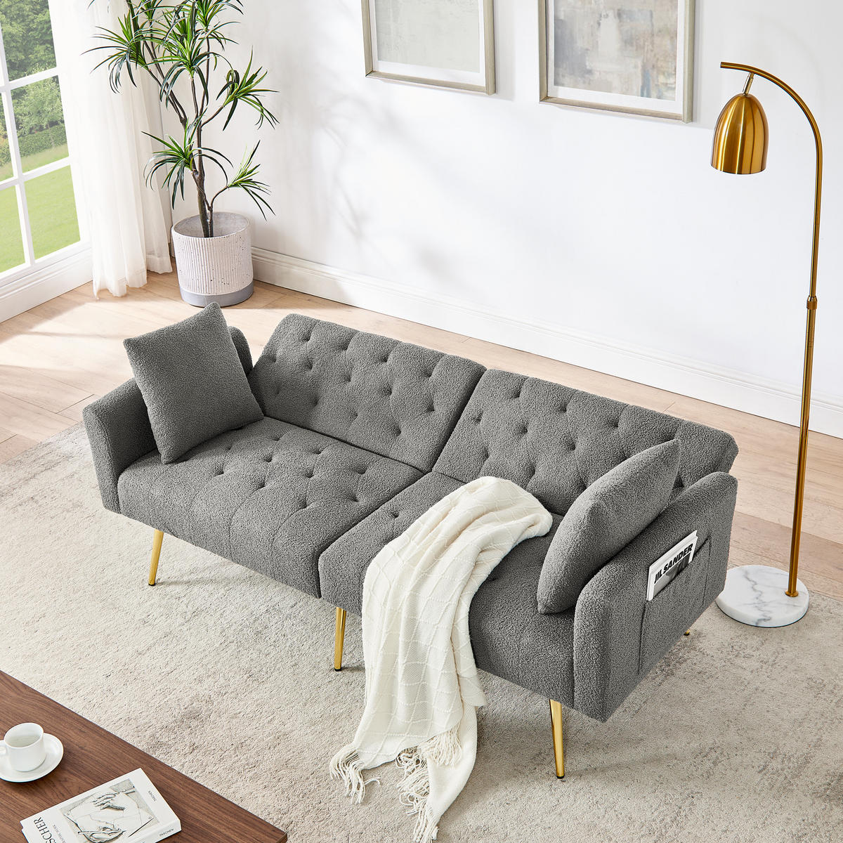 SCHLAFSOFA 177/78/74 cm in Gray Teddyfell mit Aufbewahrungstasche - Grau, Textil (177/74/78cm) - Oxeza
