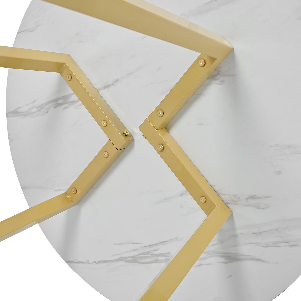 ESSTISCH 80x80x75 cm in Weiß aus MDF mit Marmormuster auf stabilem Metallgestell - Goldfarben, Holzwerkstoff (80/80/75cm) - Modfu