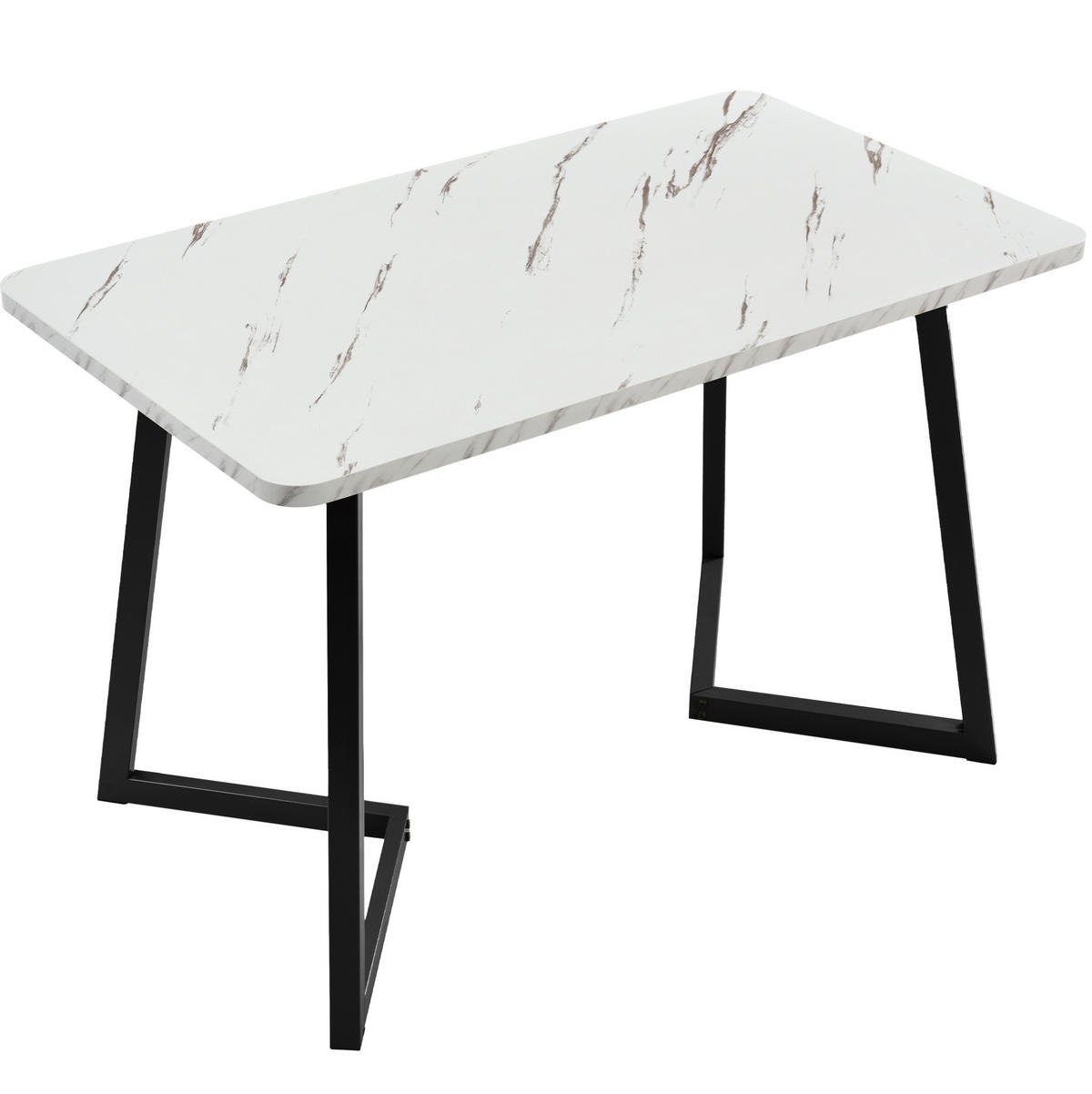 ESSTISCH 117/68/75 cm weiß schwarz in Marmoroptik mit Eisenbeinen aus MDF - Weiß, Holzwerkstoff (117/68/75cm) - OKWISH