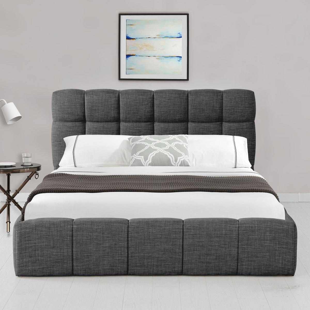 BETT ELIAS / 160x200 cm mit Bettkasten, Dunkelgrau - Beige, Holzwerkstoff (160/200cm) - Weber Industries