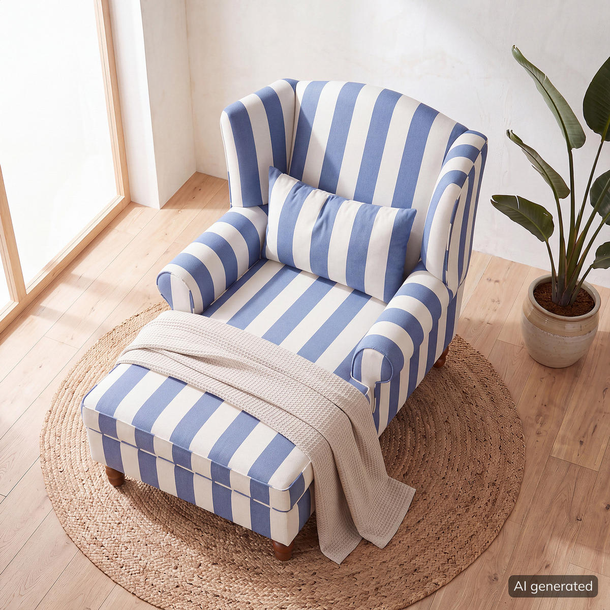 OHRENSESSEL - Webstoff - Blau/Weiß, Holz/Textil (94/95/134cm) - home24