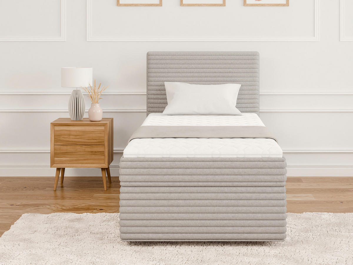 BOXBETT Roma 90/200 cm Hellgrau Plüschcord - Hellgrau/Schwarz, Holz/Kunststoff (90/200cm) - S-Style Möbel