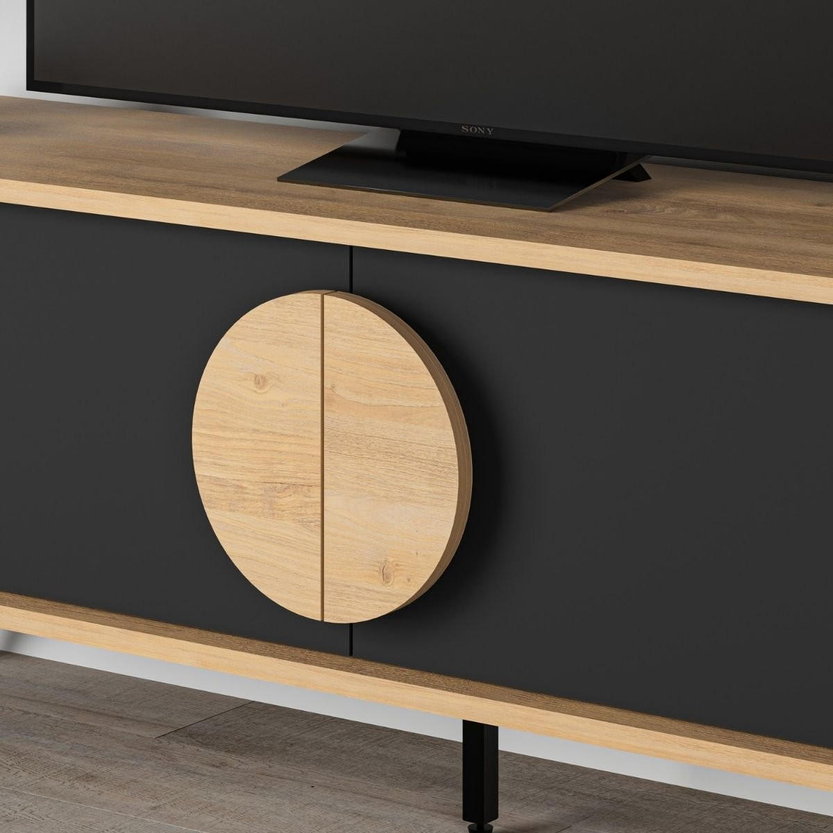 TV-MÖBEL 2 Türen Vae - L140 cm - Eiche Artisan/Grau, Holzwerkstoff (35/51/140cm) - Calicosy