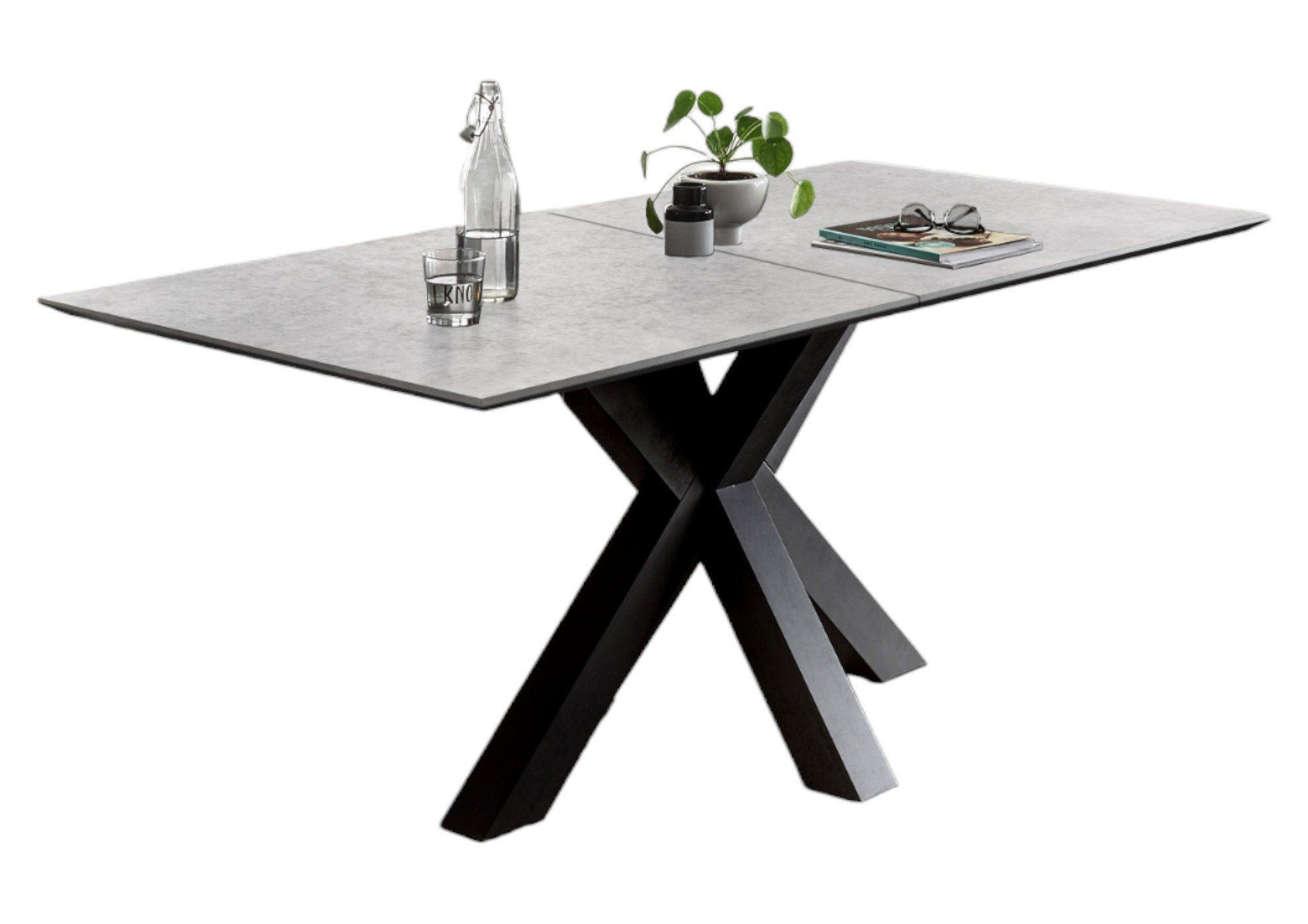 ESSTISCH ausziehbar Elda 3 160 x 90 x 75 Esszimmertisch Schwarzstahl/Keramik Hell - Hellgrau, Holz (160/90/75cm) - 58aufmkessel