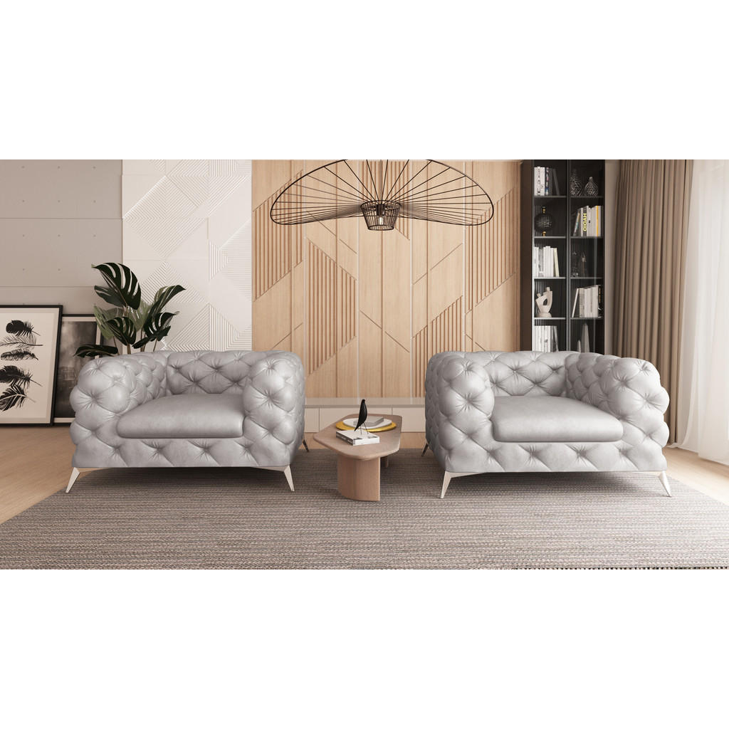 Thumbnail - S-Style Möbel Chesterfield-Sessel, Grau, Textil, Echtholz,Buche, Birke, 1-Sitzer, Füllung: Polyetherschaumkern, 125x75x1...