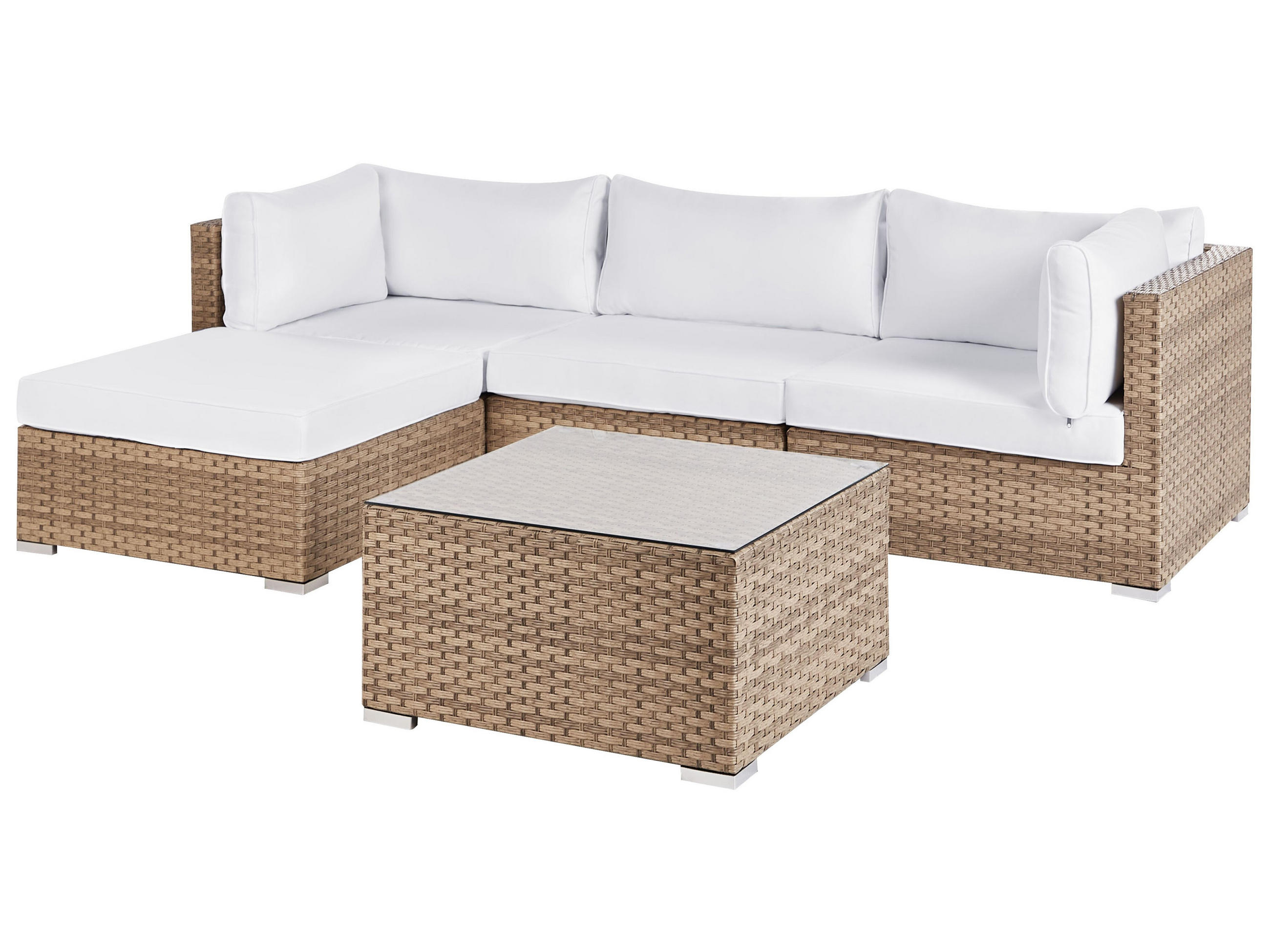 LOUNGE-SET 4-Sitzer Naturfarben Sano - Naturfarben/Weiß, Kunststoff - Beliani