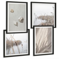 BILDER SET 4er Set - 50x50 cm & 40x60 cm Schwarzer Rahmen - Nahaufnahmen der Struktur im Boho-Stil - Schwarz, Kunststoff (50/50cm) - TULUP