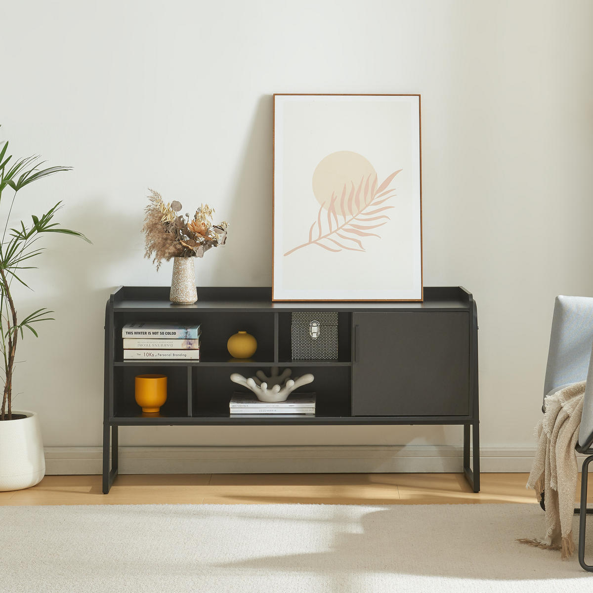 FERNSEHSCHRANK Storfjord - Schwarz, Holzwerkstoff/Metall (33.5/63/120cm) - [en.casa]