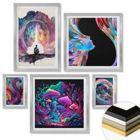 WANDBILDER 5er Set - 50x50 cm & 20x30 cm & 40x60 cm Silberner Rahmen - Farbenfrohe Fantasy-Kunstillustrationen - Silberfarben, Kunststoff (40/60cm) - ArtPrintCave
