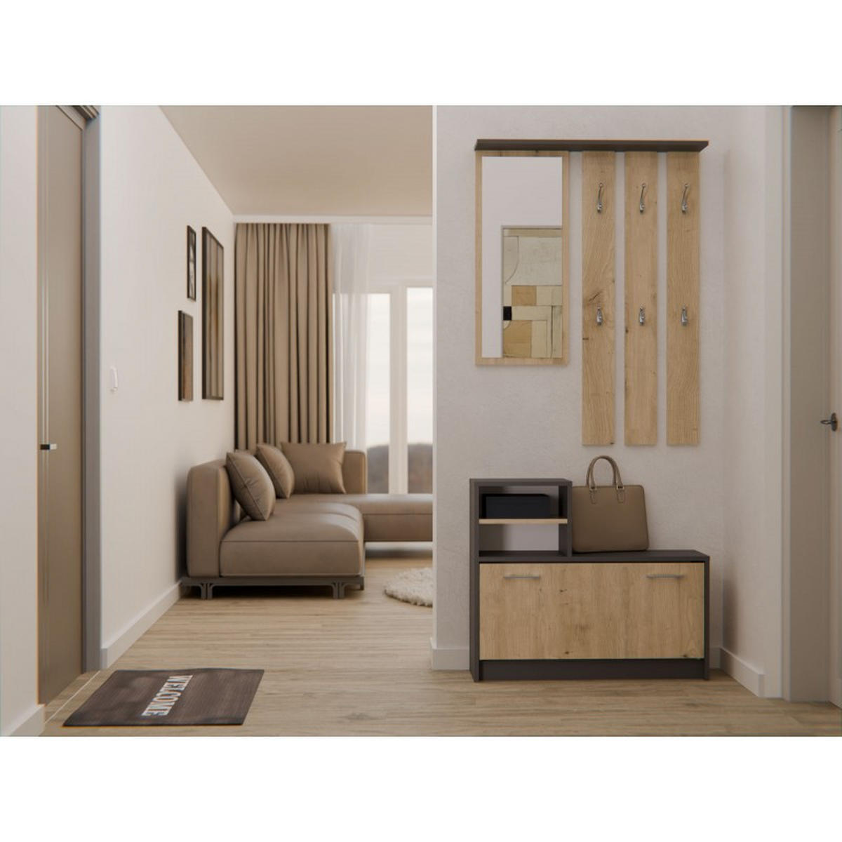 GARDEROBE set de mobilier pentru hol cu oglindă antracit, Artisan 85/180/24 - antracit, compozit lemnos (85/180/24cm) - RAUMHIRSCH FURNITURE