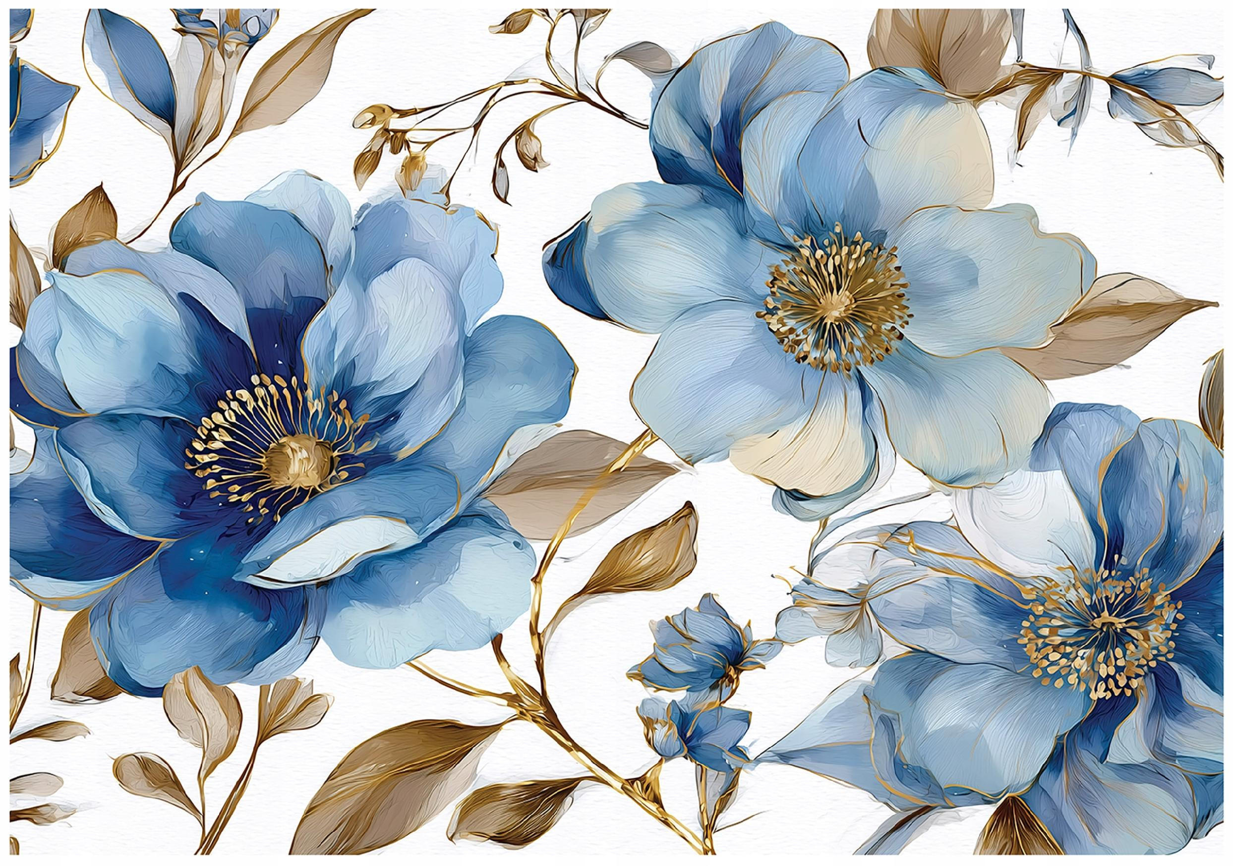 FOTOTAPETE Blumen Blätter Blau 300x210 cm - Multicolor, Papier (300/210cm) - Wallarena