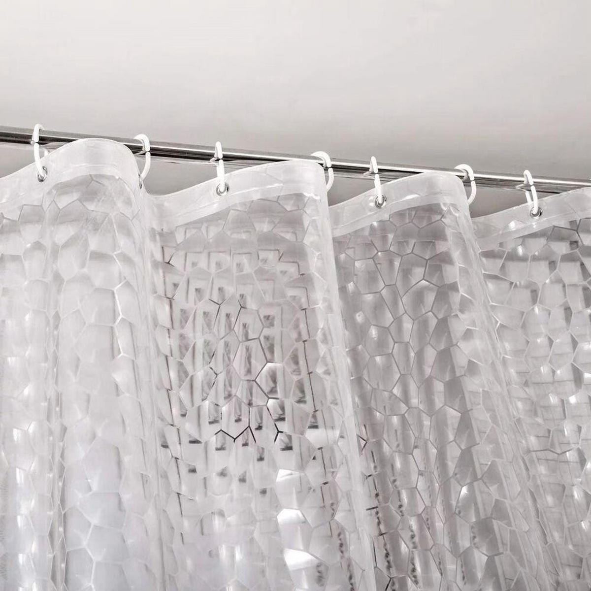 DUSCHVORHANG 72 x 78 cm transluzent 3D Wasserwürfel gefüttert mit Haken - Transparent, Kunststoff (72/78cm) - MCBOSON