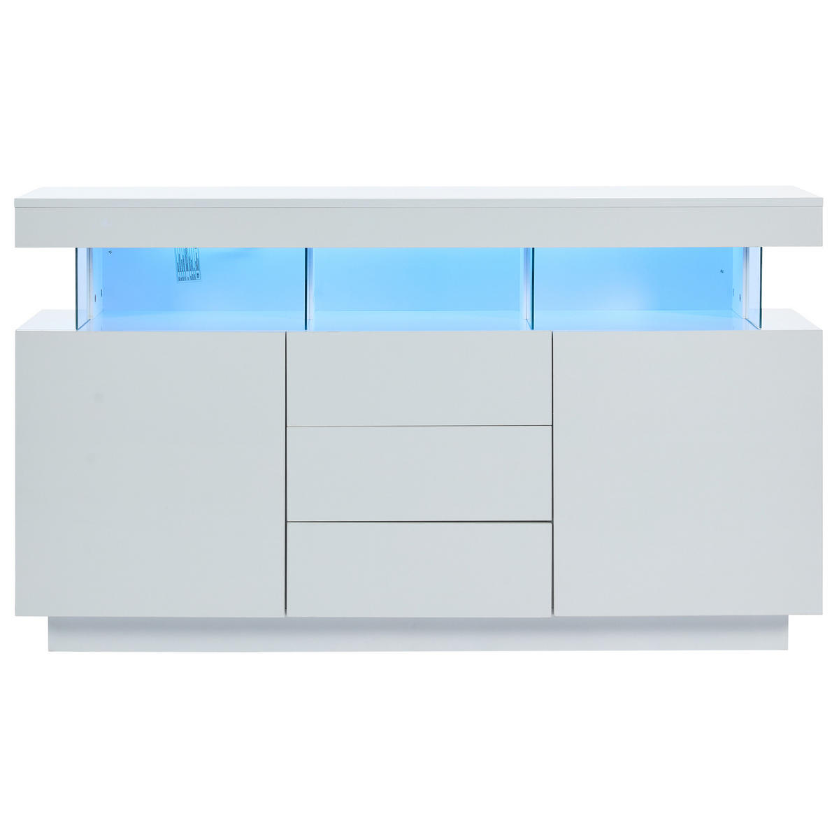 KOMODA z dřevotřísky a akrylu 140x35x80 cm bílá s LED osvětlením, 3 zásuvkami a 2 skříňkami ve vysokém lesku - bílá, kompozitní dřevo (140/80/35cm) - Modfu