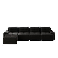 ECKSOFA 382/177/69 cm Schwarz Cord mit Ottoman - Schwarz, Textil (382/177cm) - Oxeza