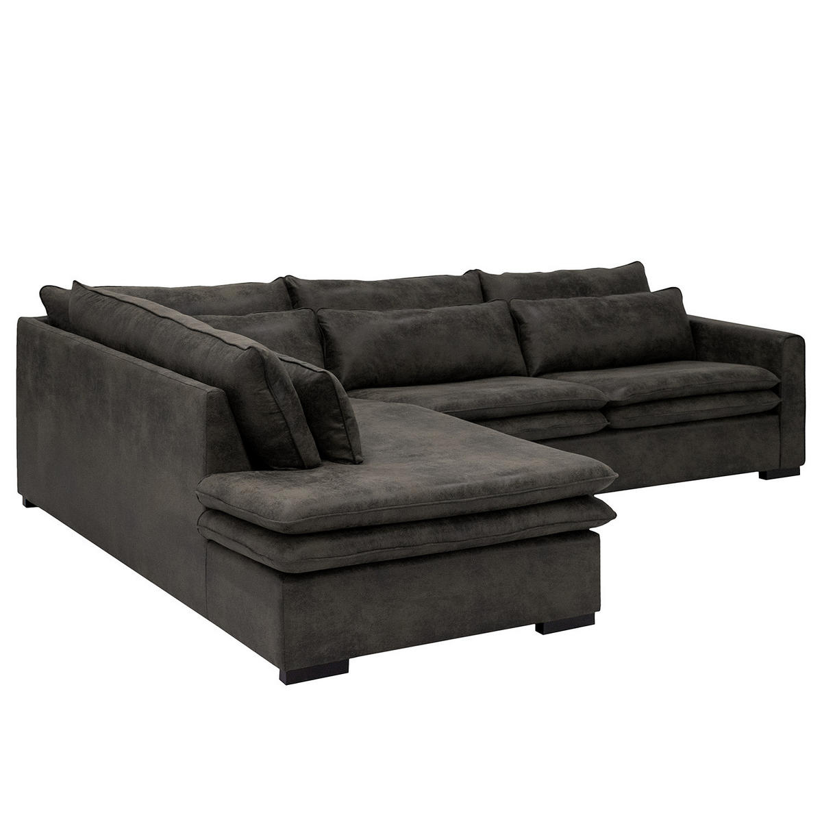 ECKSOFA mit Ottomane - Dunkelbraun/Anthrazit, Buchenholz/Textil (299/216cm) - home24