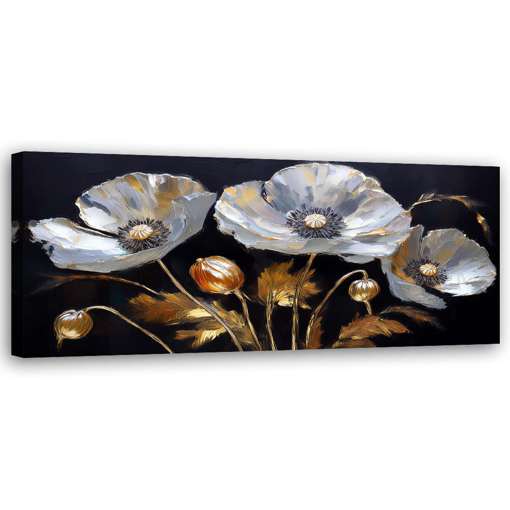 WANDBILD mohnblumen glamour silber - Schwarz, Textil (90/30cm) - Feeby