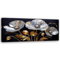 WANDBILD mohnblumen glamour silber - Schwarz, Textil (90/30cm) - Feeby