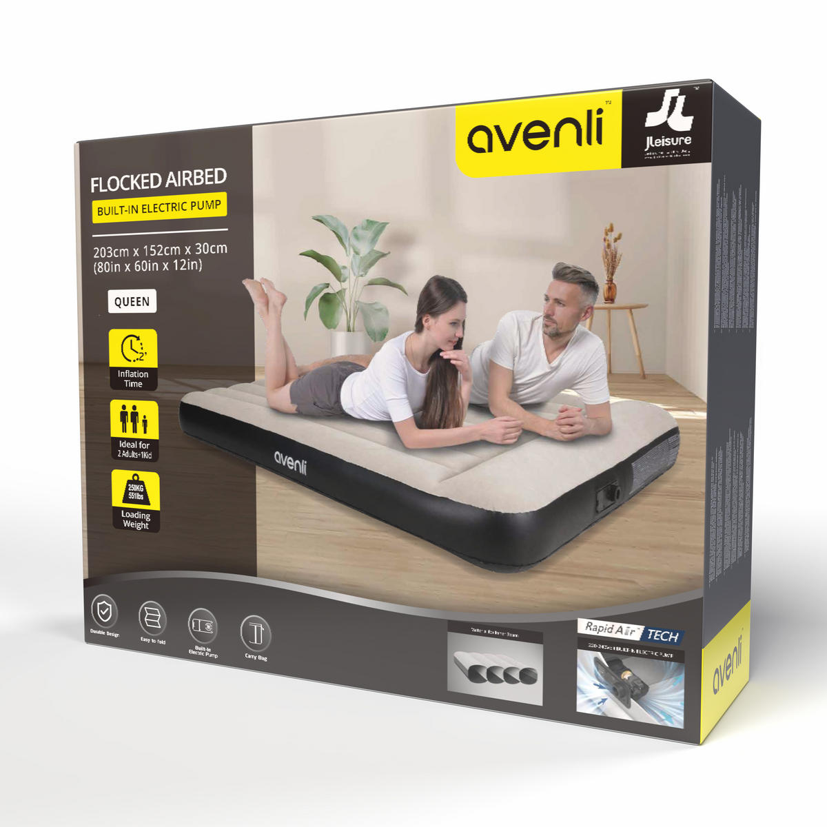 LUFTBETT Luftmatraze selbstaufblasend 203 x 152 x 30 cm mit integrierter Pumpe - Schwarz/Grau, Kunststoff (152/203cm) - Avenli